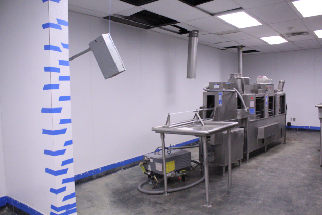 A portion of the kitchen in the Williamson County jail is undergoing renovations. The dishwasher is currently damaged by the jail’s hard water. This is on of the many construction projects in the jail. Photo by Nalani Nuylan.