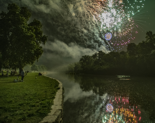 Fireworks burst over the San Gabriel River in Georgetown on July 4, 2022.   Sun Archive