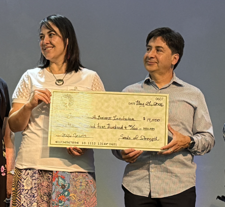 Economic Growth Business Incubator Executive Director Larissa Davilia and Treasurer Eduardo Miramontes received a $17,500 grant.