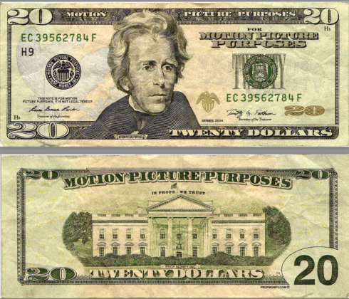 This appears to be a $20 bill, but text on the front and back states that it’s for motion picture purposes only, indicating that it’s fake and of no monetary value. Fake or prop money like this has been circulating in town. (Courtesy First Texas Bank)