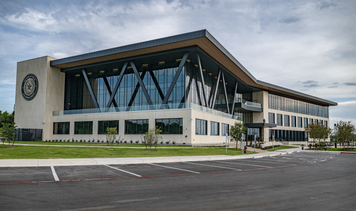 The new Williamson County Administration Building at 1848 Texas Trail, Georgetown, is pictured on Monday, July 6. The structure, which is near the corner of Inner Loop and Southwestern Boulevard, will be formally dedicated on Tuesday, July 14, before it hosts its first Commissioners Court meeting.