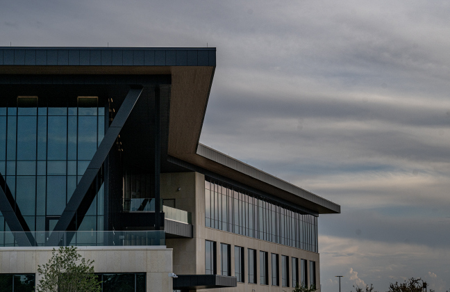 The new building includes sharp, modern architecture.
