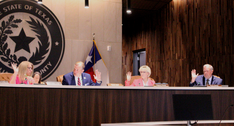 The Williamson County Commissioners approved supporting four Williamson County nonprofits by giving $200,000 each during the July 14 meeting. From left are Commissioner Cynthia Long, County Judge Steve Snell, Commissioner Valerie Covey and Commissioner Russ Boles. Photo by Nalani Nuylan.