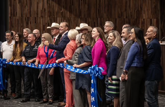 A number of county officials and others took part in a ribbon-cutting ceremony in the Commissioners Courtroom for the Williamson County Administration Building on Tuesday, July 14, 2026.   Photo by Andy Sharp