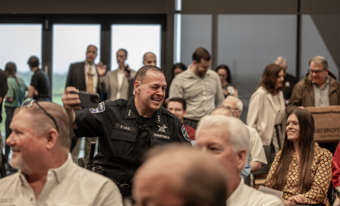 Precinct 4 Constable  Paul Leal attended he Grand Opening Celebration of the new Williamson County Administration Building  on Tuesday, July 14, 2026.  A County Showcase was held in addition to a ribbon cutting ceremony in the County Commissioners Courtroom.   Photo by Andy Sharp