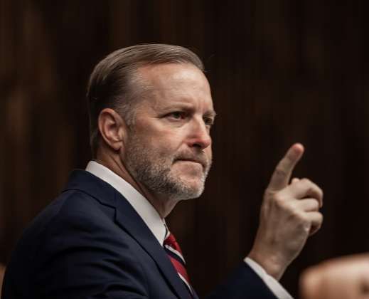 County Judge Steve Snell speaks to attendees in the Commissioners Courtroom during the Grand Opening and ribbon cutting for the   Williamson County Administration Building  on Tuesday, July 14, 2026.    Photo by Andy Sharp