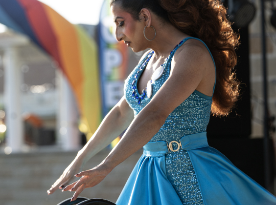 Sierra Mykels is pictured in  a drag performance during the 6th Annual Taylor Pride Festival, held at Heritage Square Park on Saturday evening, June 27, 2026.     Photo by Andy Sharp