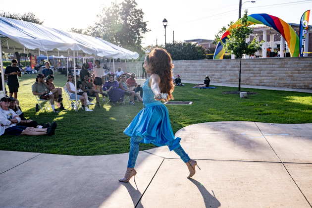 Sierra Mykels offers  a drag performance during the 6th Annual Taylor Pride Festival, held at Heritage Square Park on Saturday evening, June 27, 2026.     Photo by Andy Sharp