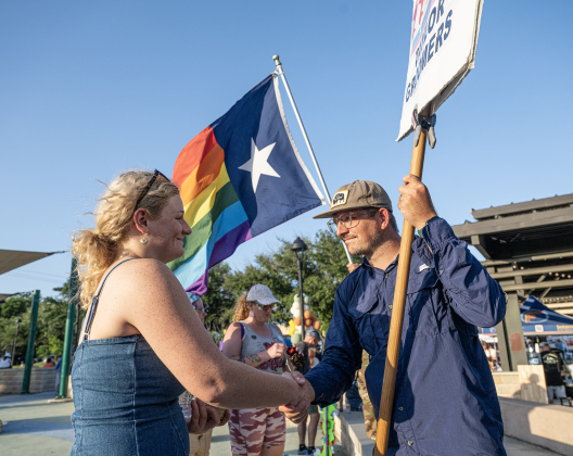 Caleb Ripple, right, joined others from Taylor’s Christ Fellowship Church who have expressed an opposition to the  6th Annual Taylor Pride Festival, held at Heritage Square Park on Saturday evening, June 27, 2026.     Photo by Andy Sharp