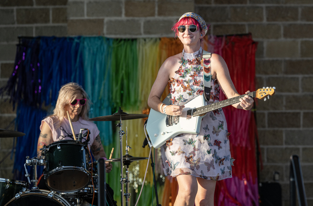 Laura Blewitt (front right) and her Wild Heaven Band performed during the 6th Annual Taylor Pride Festival, held at Heritage Square Park on Saturday evening, June 27, 2026.     Photo by Andy Sharp
