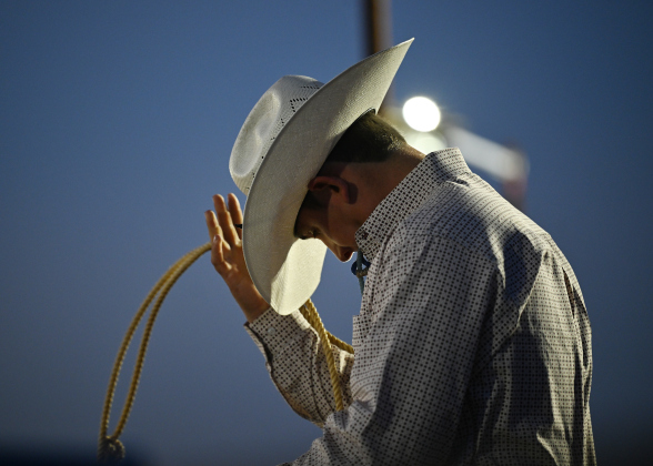 Hudson Hermes prepares to compete in Tie Down Roping at the 82nd Annual Williamson County Sheriff’s Posse Rodeo on Friday, June 26, 2026. The rodeo continued through Saturday night.    Photo by Andy Sharp