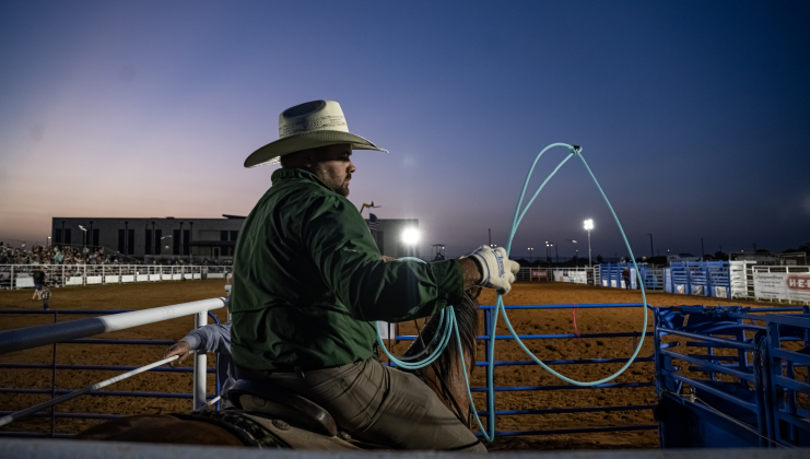 Ty Arnold gets ready to enter the arena for  Team Roping at the 82nd Annual Williamson County Sheriff’s Posse Rodeo on Friday, June 26, 2026. The rodeo continued through Saturday night.    Photo by Andy Sharp