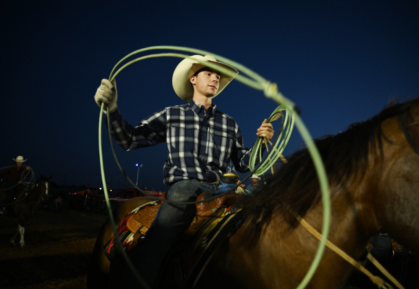 Kelton Denham prepares to compete in Team Roping during the 82nd Annual Williamson County Sheriff’s Posse Rodeo on Friday, June 26, 2026. The rodeo continued through Saturday night.    Photo by Andy Sharp