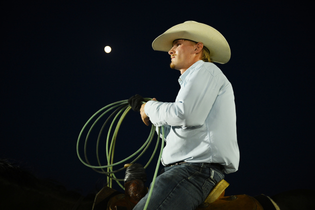 Kale LeBlanc gets ready to compete in Team Roping at the 82nd Annual Williamson County Sheriff’s Posse Rodeo on Friday, June 26, 2026.  The young man from Round Rock turns 21 on Monday. The rodeo continued through Saturday night.    Photo by Andy Sharp