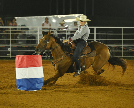 Shaylee Edmiston competes in Barrell Racing  at the 82nd Annual Williamson County Sheriff’s Posse Rodeo on Friday, June 26, 2026. The rodeo continued through Saturday night.    Photo by Andy Sharp