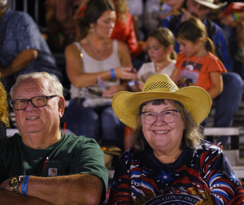 Clyde and Arleen Ford had fun watching their granddaughter Shaylee Edmiston compete in Barrel Racing  at the 82nd Annual Williamson County Sheriff’s Posse Rodeo on Friday, June 26, 2026. The rodeo continued through Saturday night.    Photo by Andy Sharp