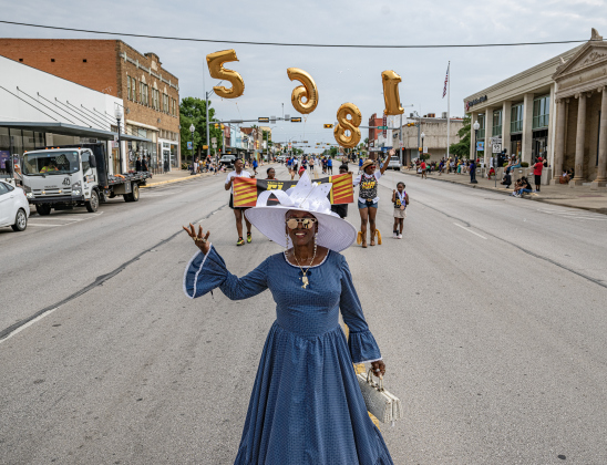Lozina Stephens-Bell, also known as Nubian Queen Lola, participated in the parade on  Main Street during Taylor’s Juneteenth celebration on Saturday, June 20, 2026.    Photo by Andy Sharp