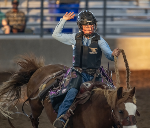 Dane Gewin competes in saddle bronc riding  during the 3rd Annual Bill Pickett Youth Rodeo, held at the Williamson County Expo Center on Saturday, June 20, 2026.  Contestants can be no older than 18 to participate.     Photo by Andy Sharp
