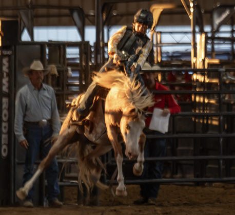 Kinsler Massey competes in saddle bronc riding  during the 3rd Annual Bill Pickett Youth Rodeo, held at the Williamson County Expo Center on Saturday, June 20, 2026.  Contestants can be no older than 18 to participate.     Photo by Andy Sharp