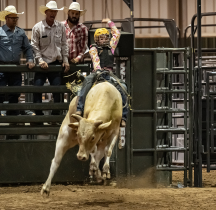 RJ Jackson, 13, competes in bull riding  during the 3rd Annual Bill Pickett Youth Rodeo, held at the Williamson County Expo Center on Saturday, June 20, 2026.  Contestants can be no older than 18 to participate.     Photo by Andy Sharp