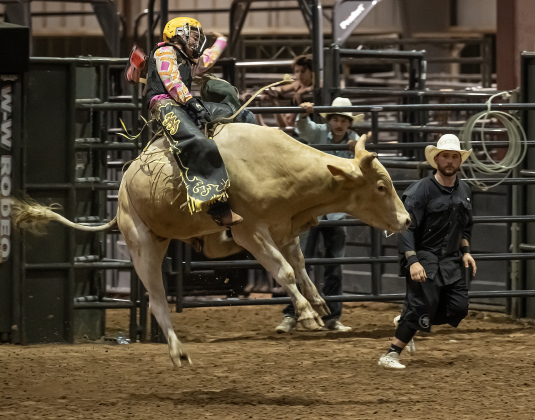 RJ Jackson, 13, competes in bull riding  during the 3rd Annual Bill Pickett Youth Rodeo, held at the Williamson County Expo Center on Saturday, June 20, 2026.  Contestants can be no older than 18 to participate.     Photo by Andy Sharp