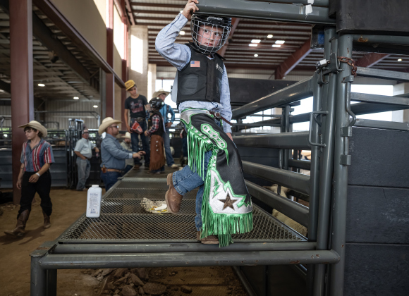 6-year-old Anderson Traynham gets ready to compete in calf riding (bull riding, but for kids)   during the 3rd Annual Bill Pickett Youth Rodeo, held at the Williamson County Expo Center on Saturday, June 20, 2026.  Contestants can be no older than 18 to participate.     Photo by Andy Sharp