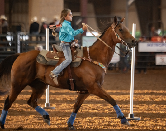 Harleigh Jackson competes in 8-U poles during the 3rd Annual Bill Pickett Youth  Rodeo, held at the Williamson County Expo Center on Saturday, June 20, 2026.  Contestants can be no older than 18 to participate.     Photo by Andy Sharp