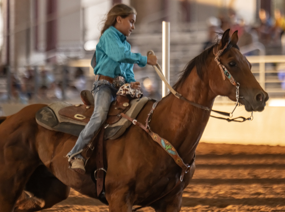 Harleigh Jackson competes in 8-U poles during the 3rd Annual Bill Pickett Youth Rodeo, held at the Williamson County Expo Center on Saturday, June 20, 2026.  Contestants can be no older than 18 to participate.     Photo by Andy Sharp