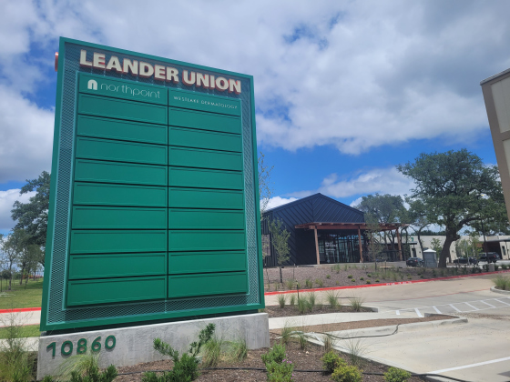 Located at 10860 East Crystal Falls Parkway in Leander, the Leander Union includes more than 65,000 square feet of retail and dining, with Westlake Dermatology as an anchor tenant. 