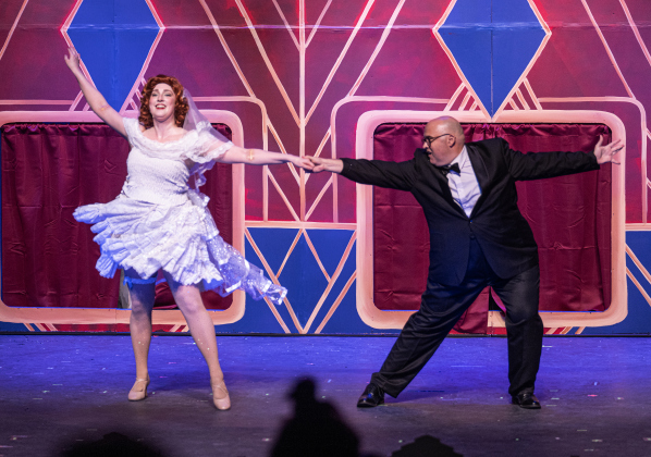 Elysia Worcester, as Ann Reilly, and Michael Ruffin, as Bert Barry, are shown in a photo from the dress rehearsal of the Georgetown Palace production of “42nd Street”  on Thursday, July 23, 2026. The show runs through August 30 on the Springer Stage.   Photo by Andy Sharp