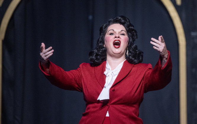 Lorri Boyd as Dorothy Brock, is shown in a photo from the dress rehearsal of the Georgetown Palace production of “42nd Street”  on Thursday, July 23, 2026. The show runs through August 30 on the Springer Stage.   Photo by Andy Sharp