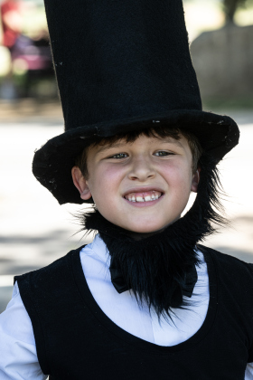 6-year-old  Eliyahu Chavez was dressed as Abraham Lincoln for  the Sertoma Club’s Hometown Parade through San Gabriel Park during the Sertoma Club 4th of July celebration on Saturday, July 4, 2026.   Photo by Andy Sharp
