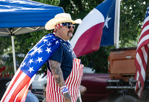 Steve Kennedy was fully attired in patriotic attire during Taylor’s  4th of July parade along Davis Street and Lake Drive on Saturday, July 4, 2026.   Photo by Andy Sharp