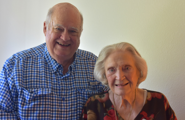 Virginia Craig, who will turn 105 this month, stands with her son, Randall. (Photo by Kaitlyn Wilkes)