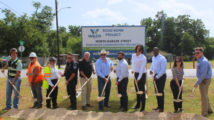 From left, Layne Verhelst, MTL Construction; Kyle McCoy, HNTB; Junaid Akhtar, JMT; Brian Olson, Precinct 4 chief deputy constable; Troy Marx, City of Thrall Mayor; Russ Boles, Precinct 4 Commissioner; Robert Martinez, HNTB; Liviu Reynolds; Front Line Advisory Group (FLAG); Korey Jackson, FLAG; Sarah Molina, Cobb Fendley; and Keith Taylor, HNTB. Photo Courtesy Williamson County