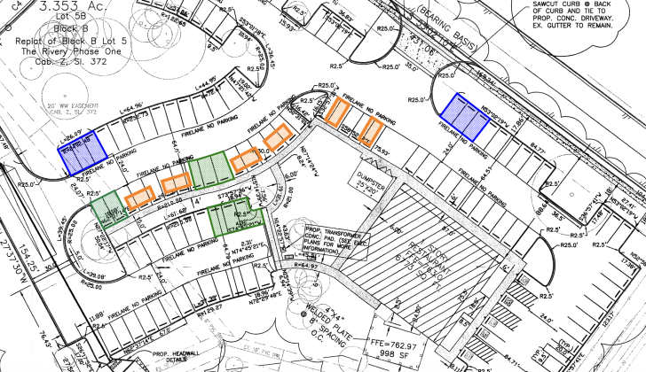 This map of the property shows the portable restrooms in blue, the food trucks in orange and the seating areas in green. (Courtesy City of Georgetown)