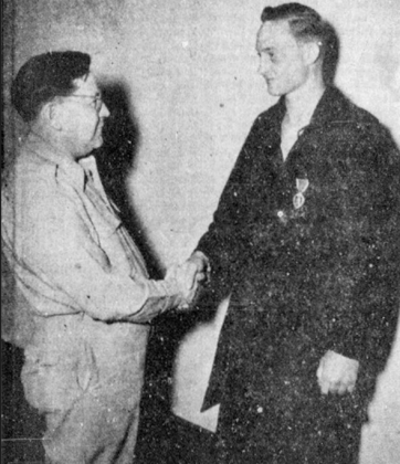 Private First Class Joe Klepac, son of Mr. and Mrs. Henry Klepac of Jarrell, Texas, was awarded the Purple Heart Medal for wounds received in action in Korea while serving with the Fifth Cavalry Regiment of the First Cavalry Division. The presentation was made by Colonel Jonathan M. Rigon, Commanding Officer of the 172d Station Hospital where Klepac is recuperating. Prior to his entry in the armed forces in July, 1950, Klepac worked with his father in “Klepac & Son, Mechanics.” 