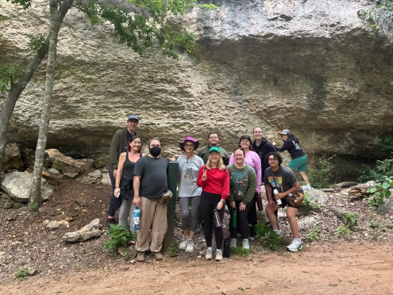 Queer Poppies Walking Club from left to right: Jeremy Mappus, Kitty Ferguson-Mappus, Bryer Rossi, Vonna Witten, Oliver Reyes, Olivia Hayes, Megan Soetaert-Rojas, Raeann Soetaert-Rojas, Anthony Garcia, Elena Welsh and Dina Garcia. Photo Courtesy of Queer Poppies