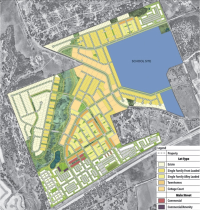 The Heirloom development, located at the intersection of Ronald Reagan Boulevard and County Road 248, will have single- and multi-family housing, commercial businesses and a GISD school. (Courtesy City of Georgetown)