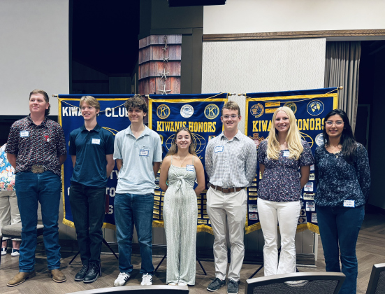 Seven of the 10 students that received Kiwanis Club scholarships, from left, are Brody Vaughan, Tristan Olsson, Harrison Hallock, Maria Habingeither, Maddox Azuma-Hall, Mikenna Geiger, and Kiabeth De Paz.