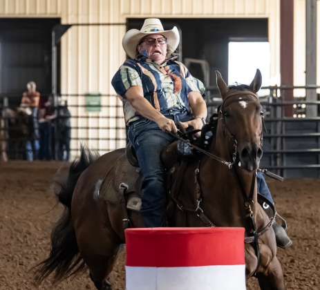 Tori Moss of Decatur, Texas competes in Barrel Racing   during the Texas Senior Pro Rodeo Association’s Rodeo held Sunday, August 16, 2026  at the Williamson County Expo Center.