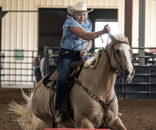 Marti Orlando of Navasota, Texas competes in Barrel Racing  during the Texas Senior Pro Rodeo Association’s Rodeo held Sunday, August 16, 2026  at the Williamson County Expo Center.