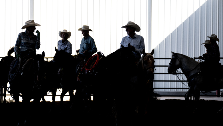 Participants gather before their events behind the arena   during the Texas Senior Pro Rodeo Association’s Rodeo held Sunday, August 16, 2026  at the Williamson County Expo Center.