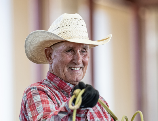 Bill Wyatt, 77 (no hometown given), prepares to compete in Team Roping  during the Texas Senior Pro Rodeo Association’s Rodeo held Sunday, August 16, 2026  at the Williamson County Expo Center.