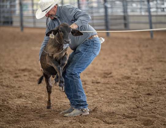 Roger Hanagriff, 58, competes in Breakaway Roping  during the Texas Senior Pro Rodeo Association’s Rodeo held Saturday, August 15, 2026 at the Williamson County Expo Center.