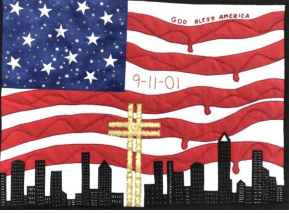 A 9/11 themed quilt was hand-made by Susan Hoppenworth