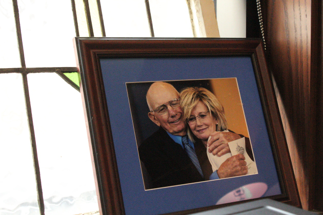 After being sworn into office Judge Lambeth is hugged by her father. The photo was captured by Sun photographer Andy Sharp on January 1, 2013 and is proudly displayed in her office. Photo by Nalani Nuylan.