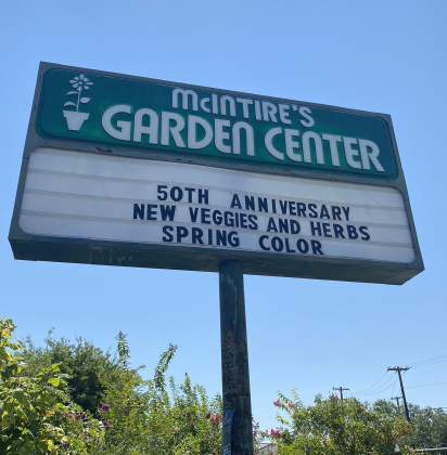 McIntire’s Garden Center’s marquee bras about its 50th birthday. 