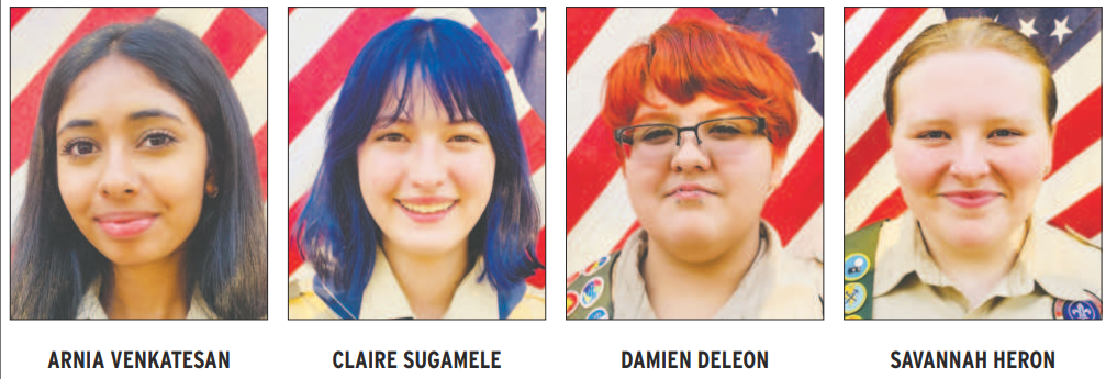 The four new Eagle Scouts with Georgetown Scouts BSA Troop 4050 are Arnia Venkatesan, Claire Sugamele, Damien DeLeon and Savannah Heron.