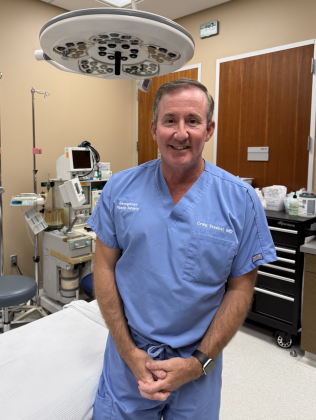 Dr. Craig Staebel, board certified plastic surgeon, standing in his operating room at his practice Georgetown Plastic Surgery.